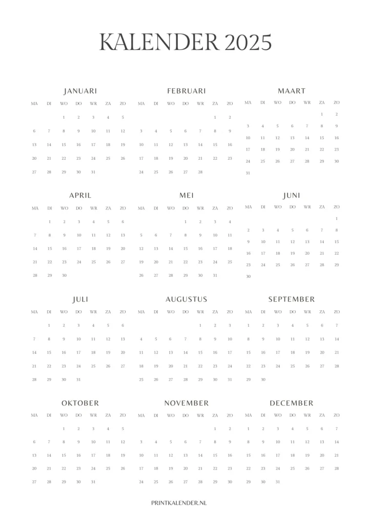 jaar kalender 2025