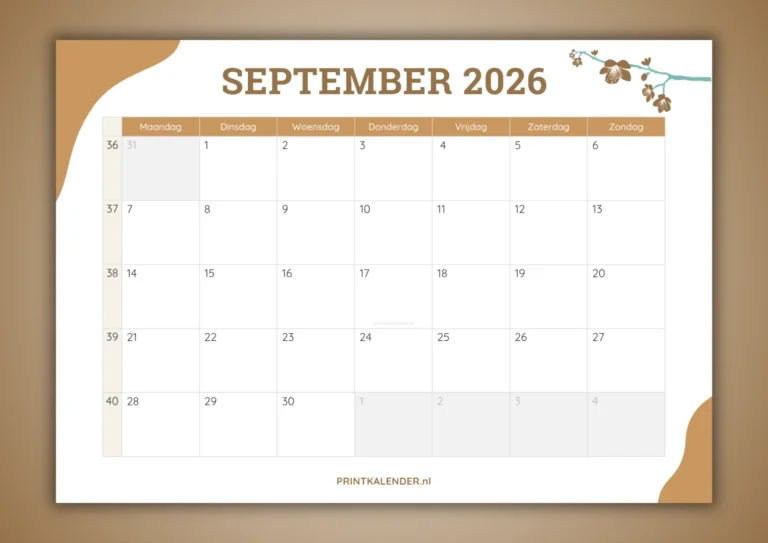 maandkalender september 2026 - gratis te printen