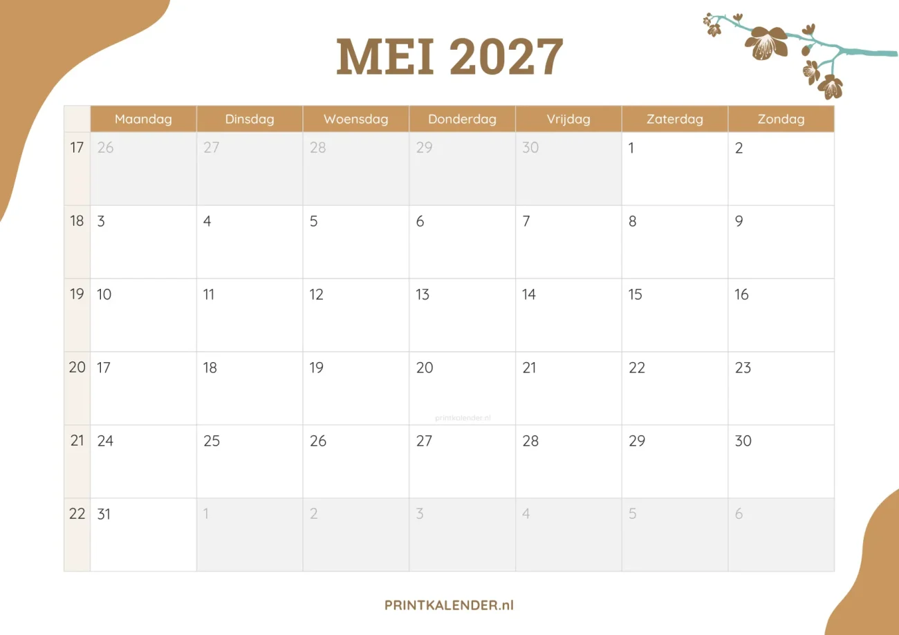 printbare kalender mei 2027 - elegant ontwerp met bloemmotief